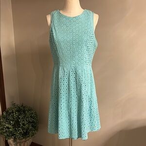 Nicole by Nicole Miller Eyelet sleeveless Dress blue aqua A line 12 / 14
